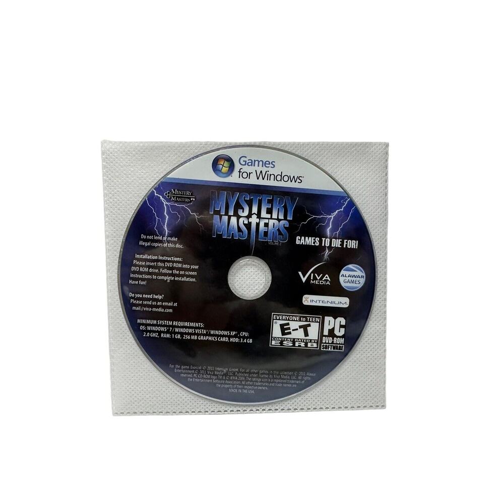 Mystery Masters Volume 2 Video Game PC Windows DVD-ROM TESTED